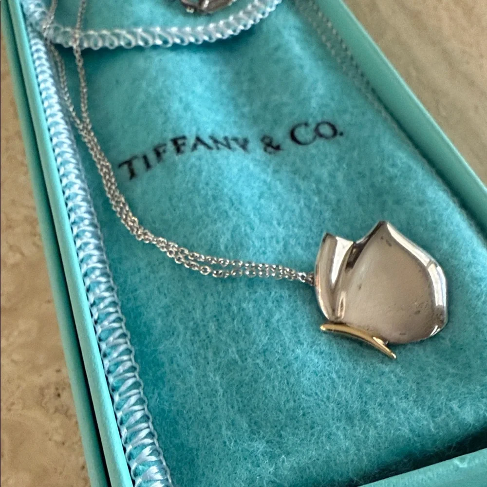 Tiffany & Co. 18K Gold & Sterling Pendant Butterfly Necklace